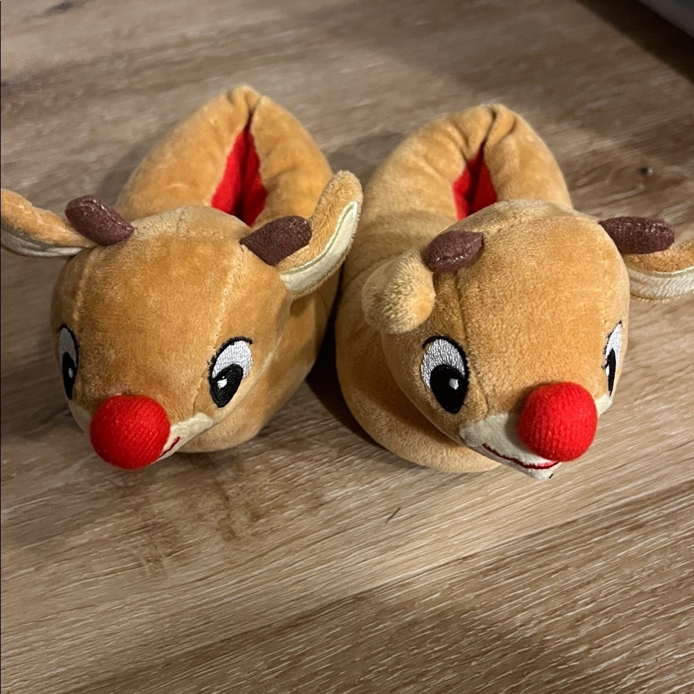 Reindeer Plush Slippers for Kids 12/18 Mo - Picture 2 of 3